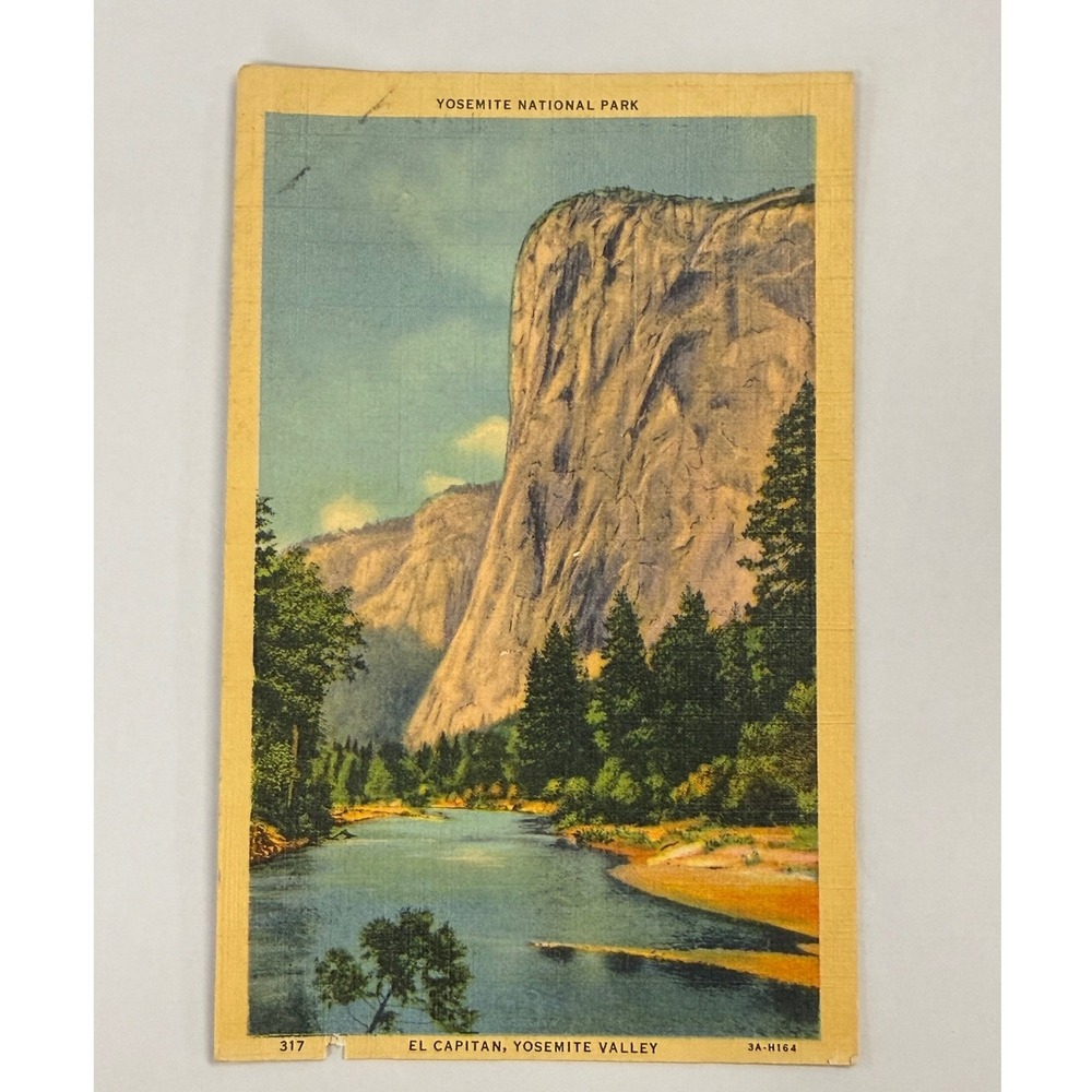 1941 Yosemite National Park El Capitan Linen Postcard Camp Curry Postmark 317